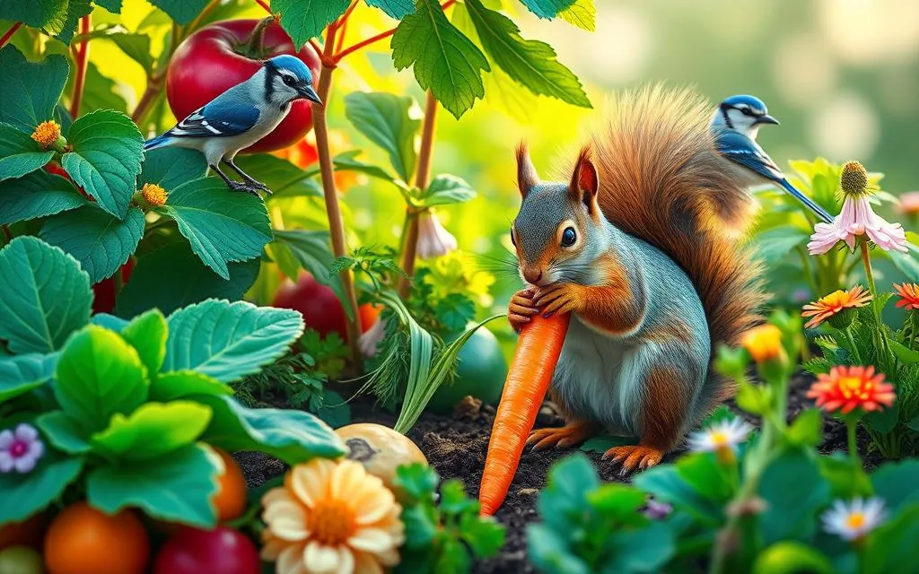 how to determine squirrels or blue jays harming garden veggies